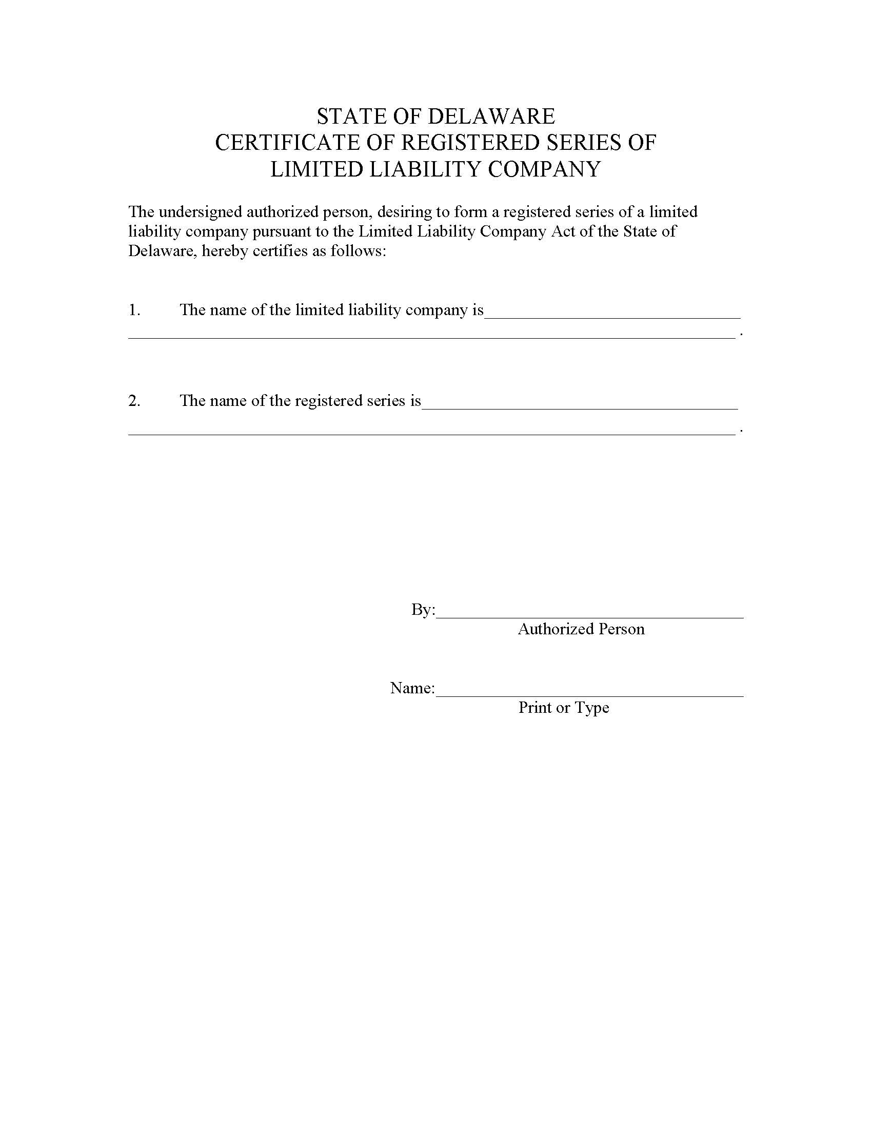 Limited Liability Company Registered Series Formation | Pdf Fpdf Docx | Delaware