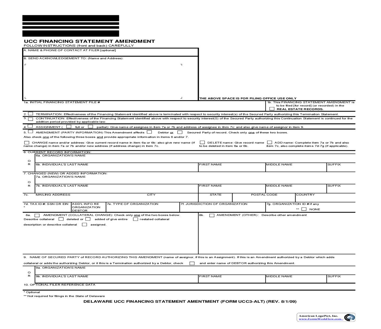 UCC3-ALT Delaware UCC Financing Statement Amendment {UCC3-ALT} | Pdf Fpdf Doc Docx | Delaware