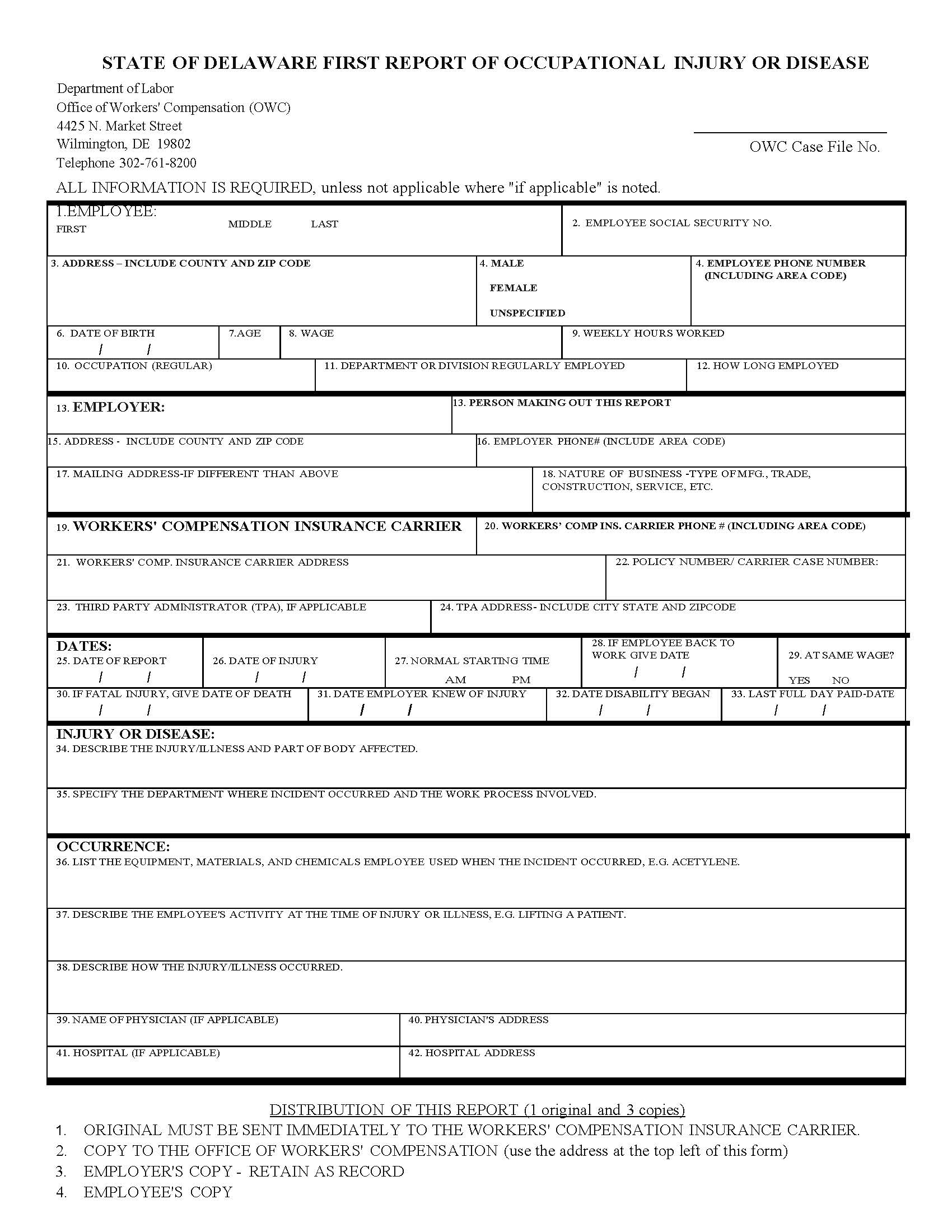 First Report Of Occupational Injury Or Disease | Pdf Fpdf Doc Docx | Delaware