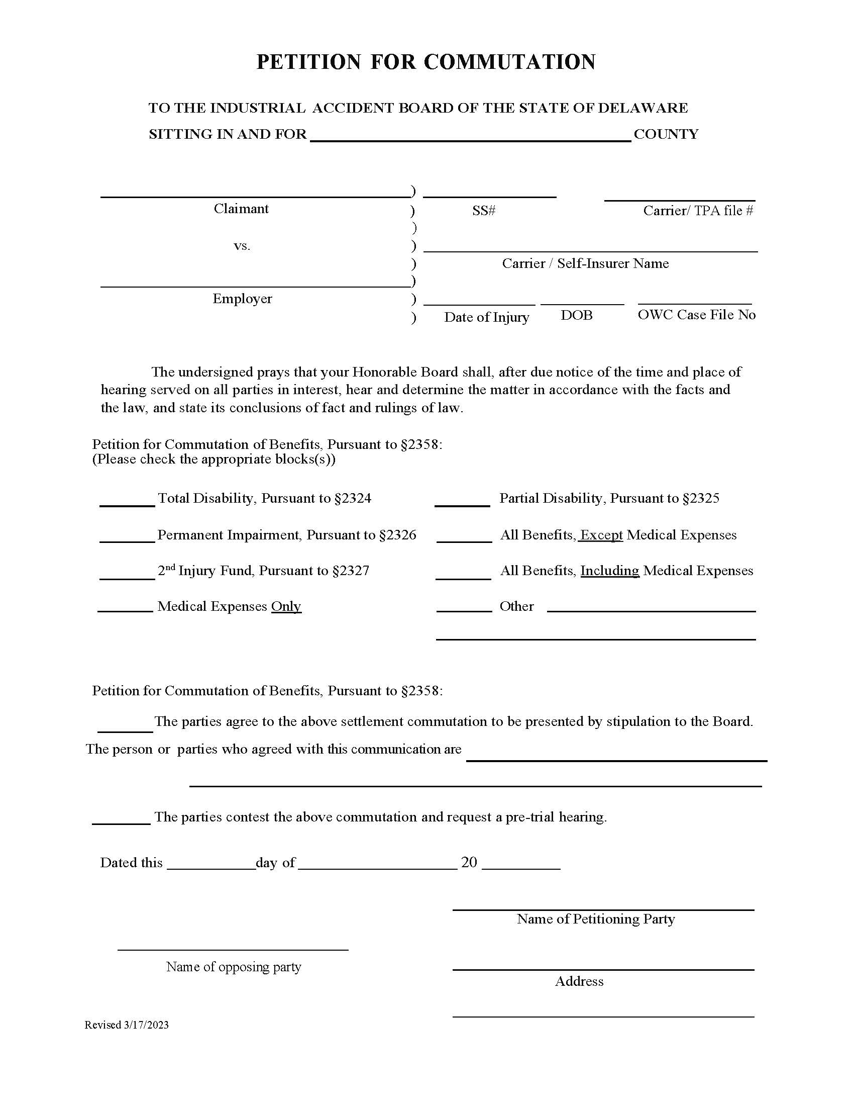 Petition For Commutation | Pdf Fpdf Doc Docx | Delaware