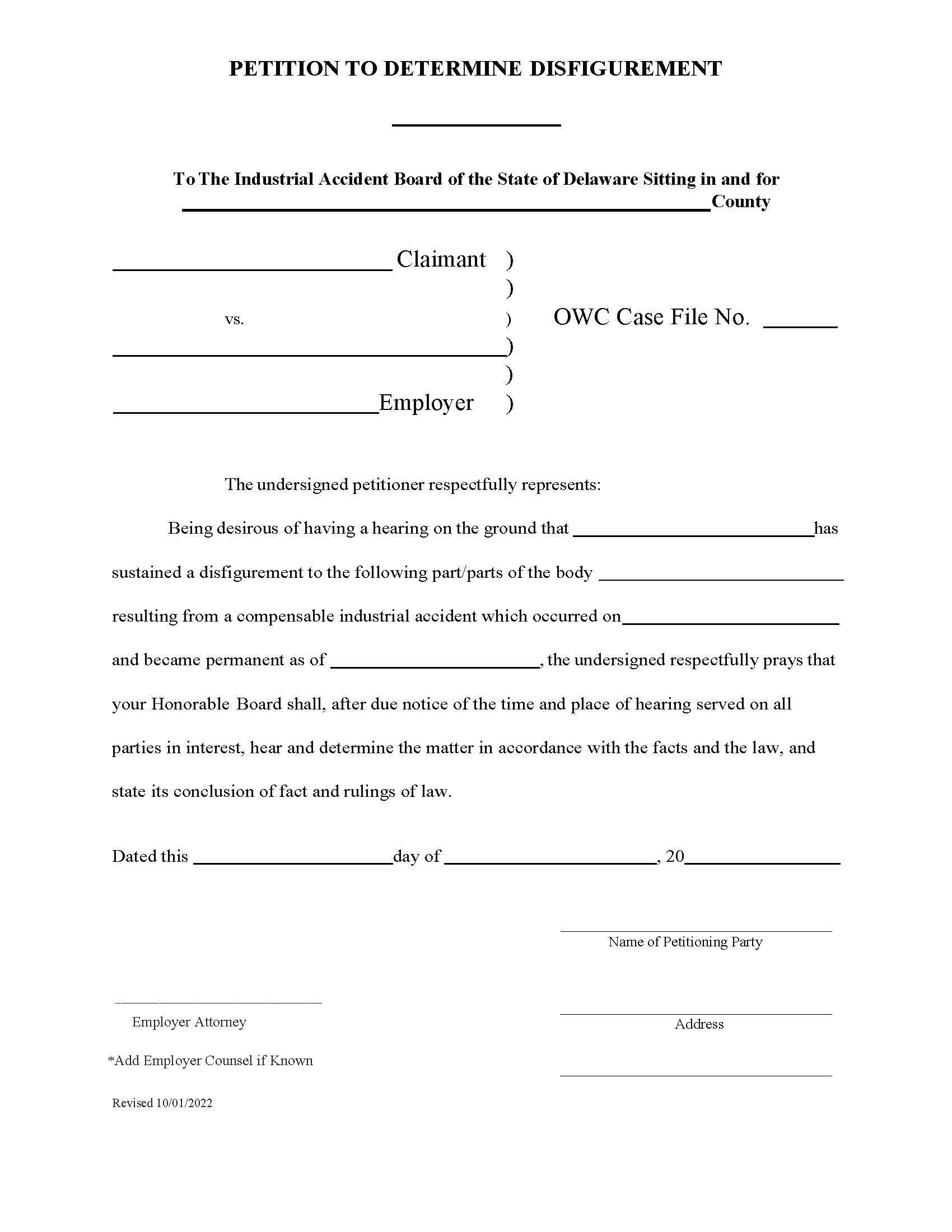 Petition To Determine Disfigurement | Pdf Fpdf Doc Docx | Delaware