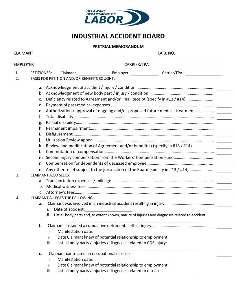Pre-Trial Memorandum | Pdf Fpdf Doc Docx | Delaware