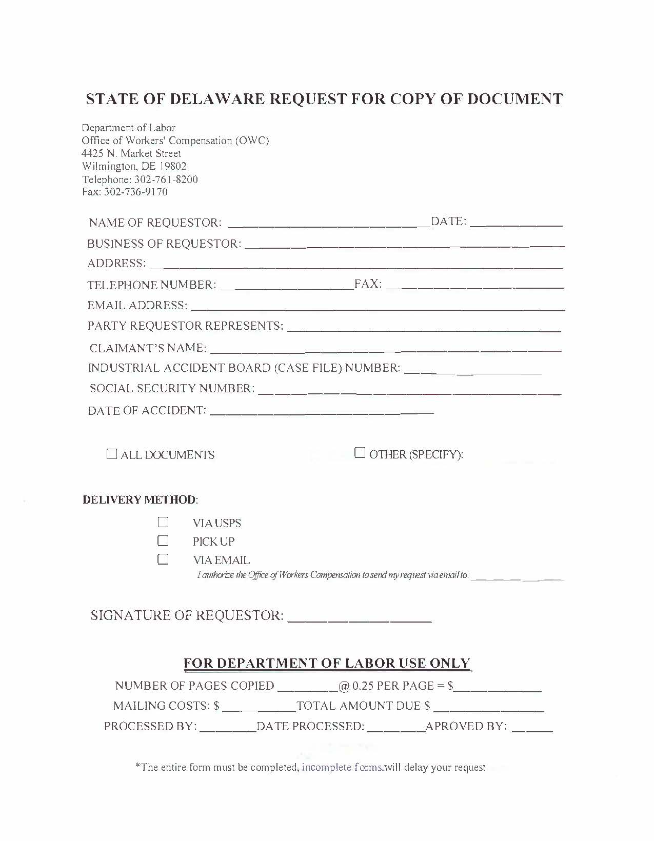 Request For Copy Of A Document | Pdf Fpdf Doc Docx | Delaware