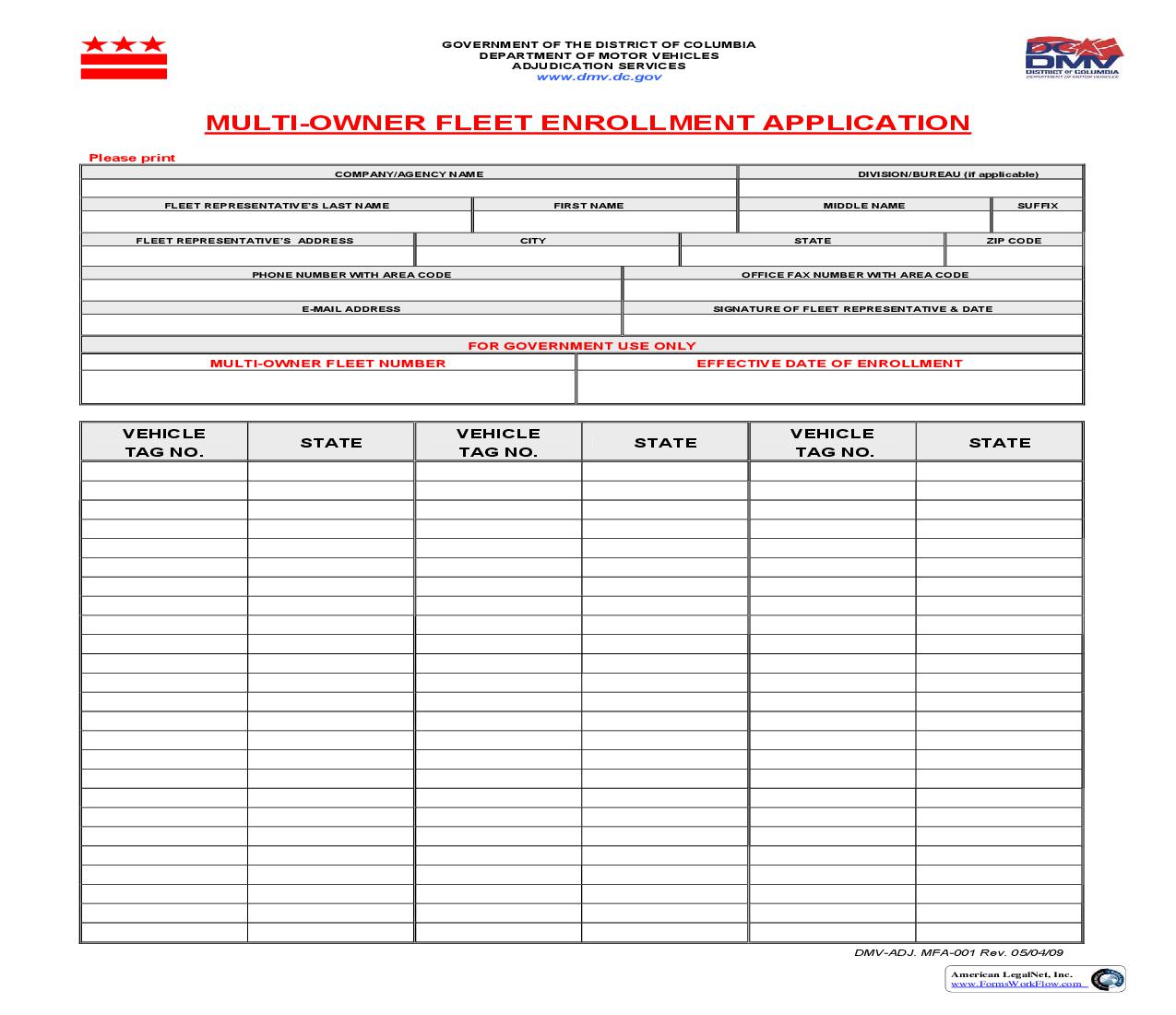 MultiOwner Fleet Enrollment Application | Pdf Fpdf Doc Docx | District Of Columbia
