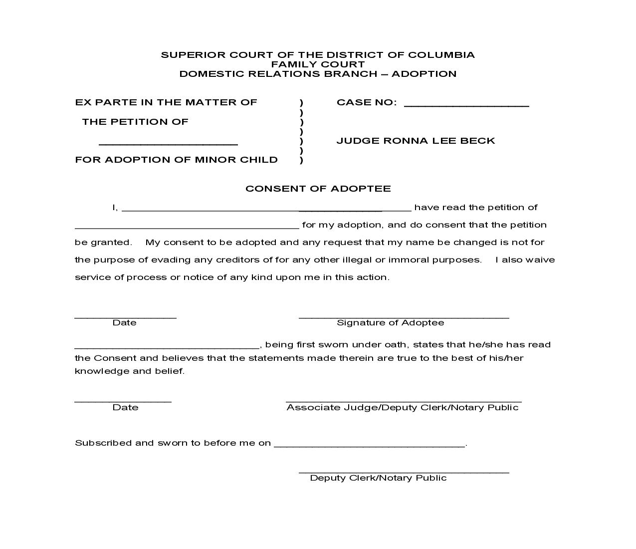 Consent Of Adoptee | Pdf Fpdf Doc Docx | District Of Columbia