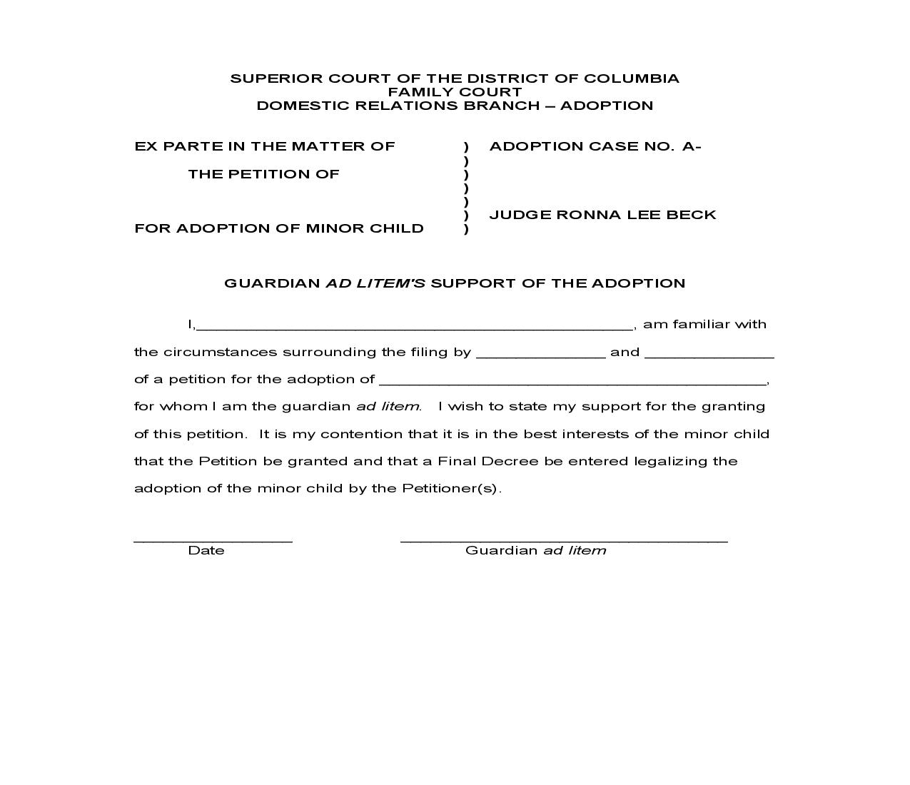 Guardian Ad Litems Support Of The Adoption | Pdf Fpdf Doc Docx | District Of Columbia