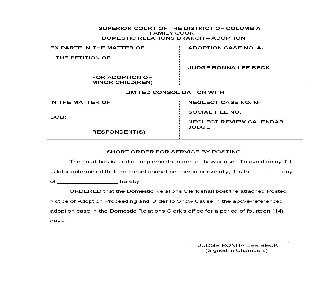 Short Order For Service By Posting | Pdf Fpdf Doc Docx | District Of Columbia