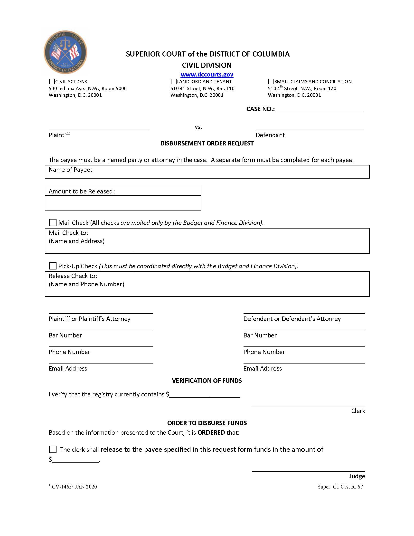 Disbursement Order Request | Pdf Fpdf Doc Docx | District Of Columbia