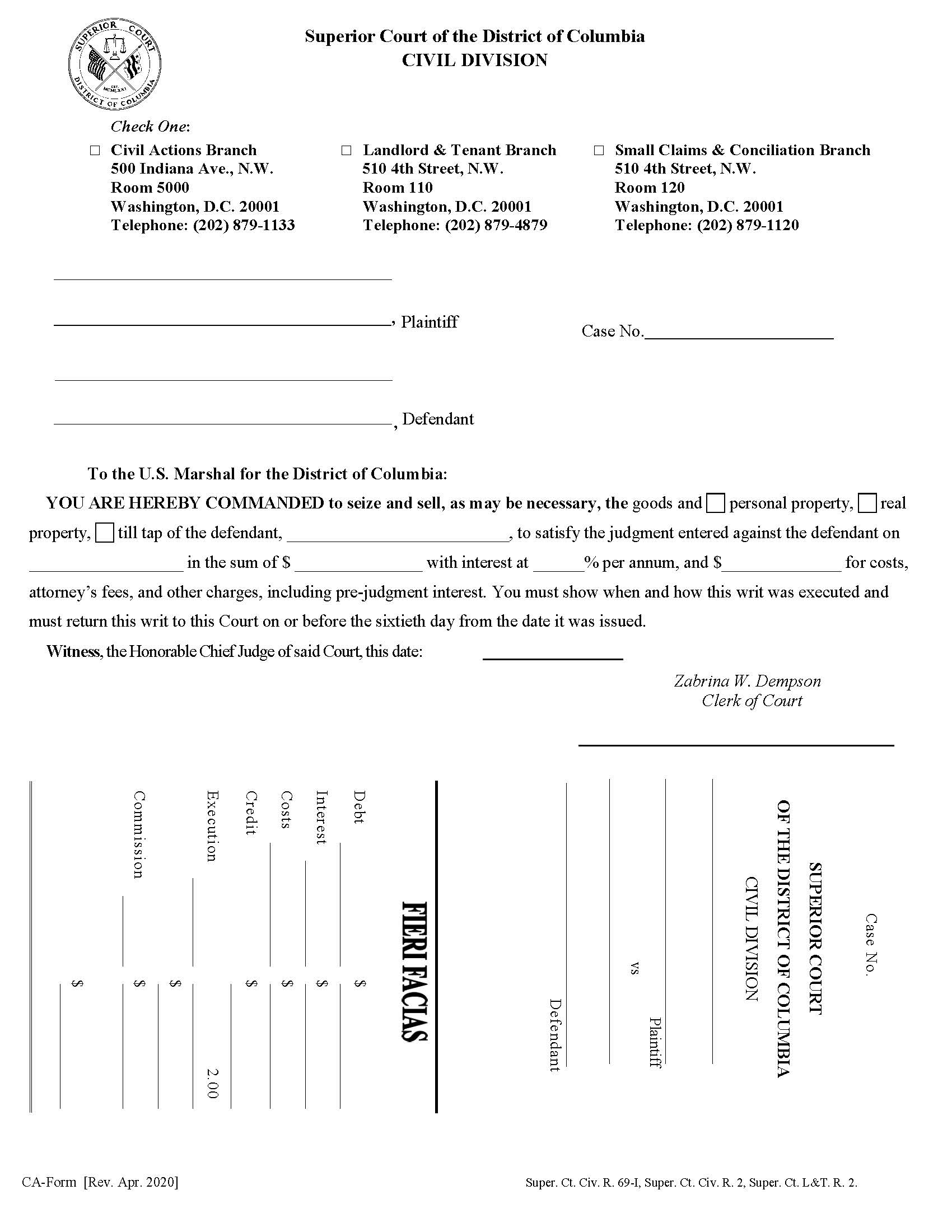 Fieri Facias | Pdf Fpdf Docx | District Of Columbia