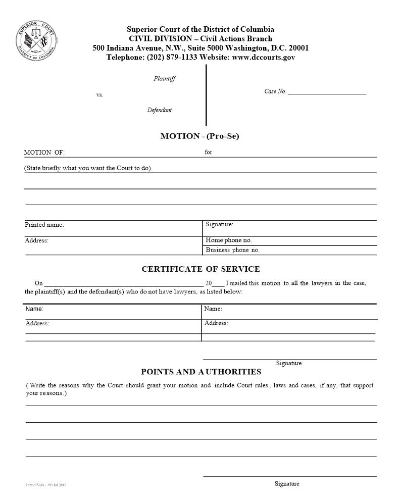 Motion Pro Se {CV(6)-363} | Pdf Fpdf Doc Docx | District Of Columbia