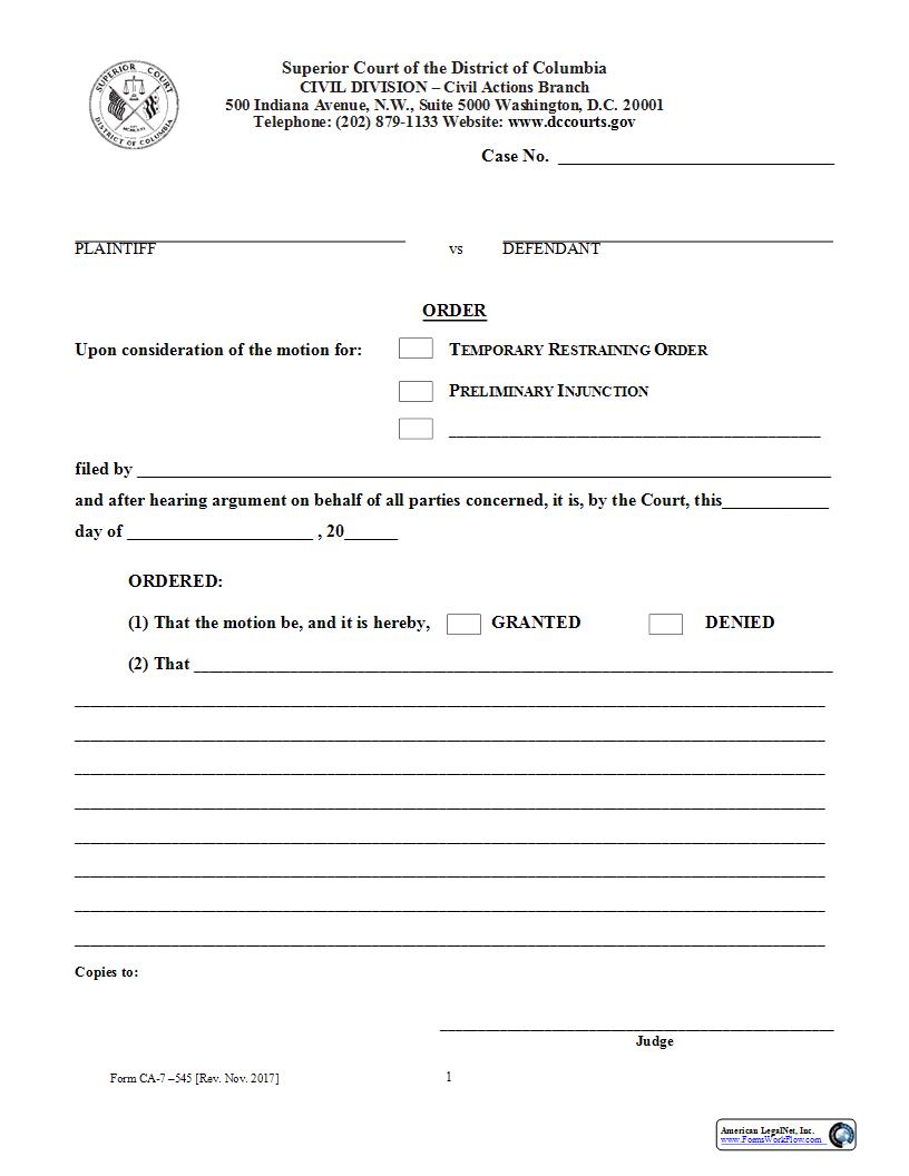 Order {CV(7)-545} | Pdf Fpdf Docx | District Of Columbia