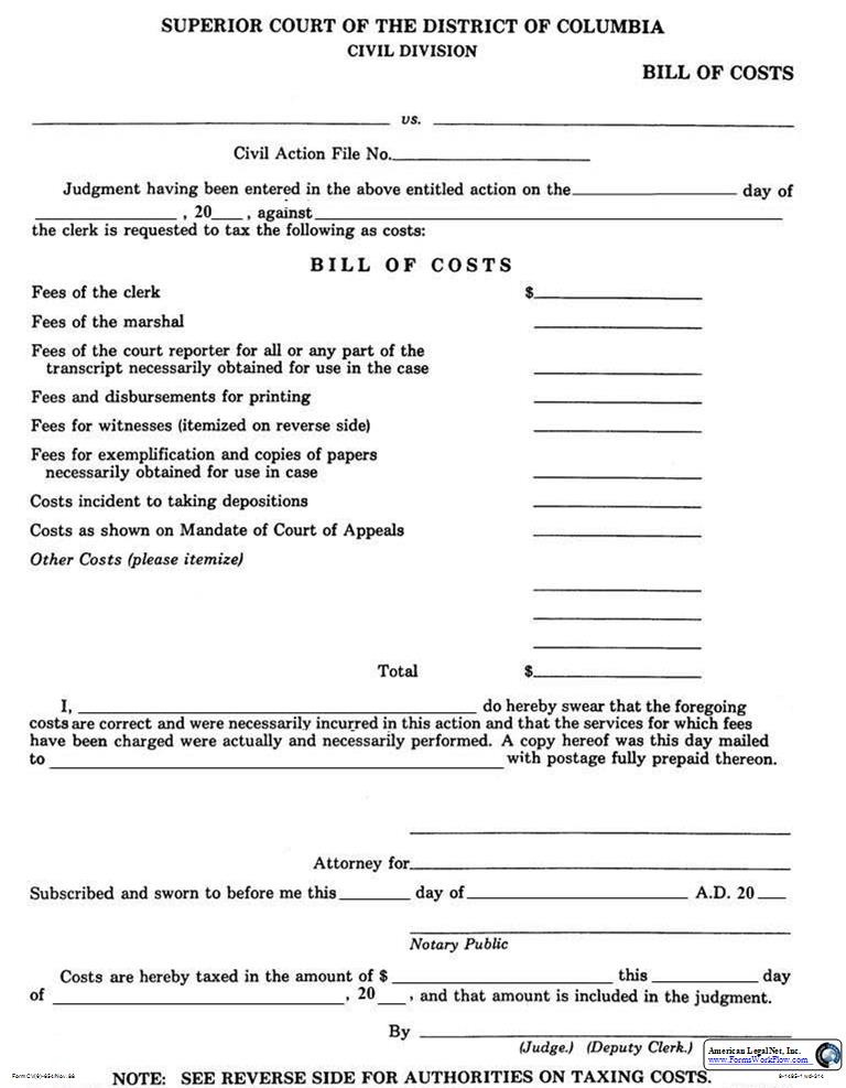 Bill Of Costs | Pdf Fpdf Docx | District Of Columbia