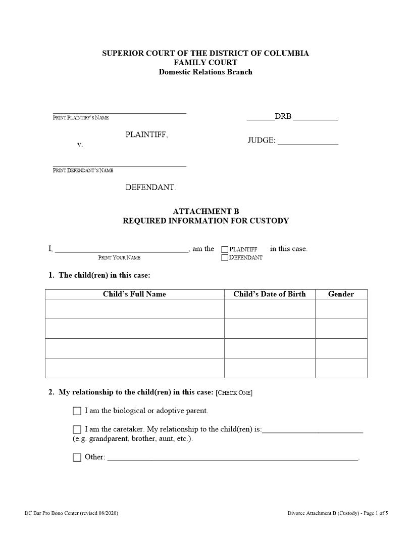 Attachment B (Required Information For Custody) | Pdf Fpdf Doc Docx | District Of Columbia