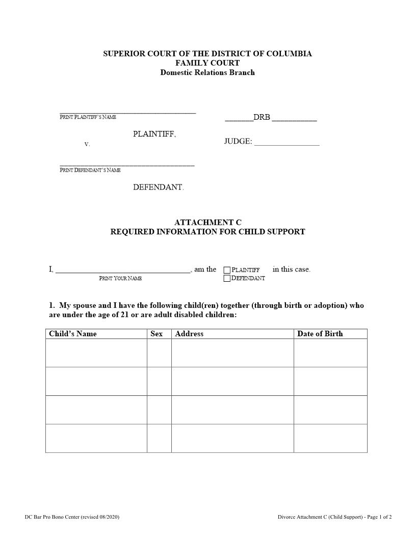 Attachment C (Required Information For Child Support) | Pdf Fpdf Doc Docx | District Of Columbia