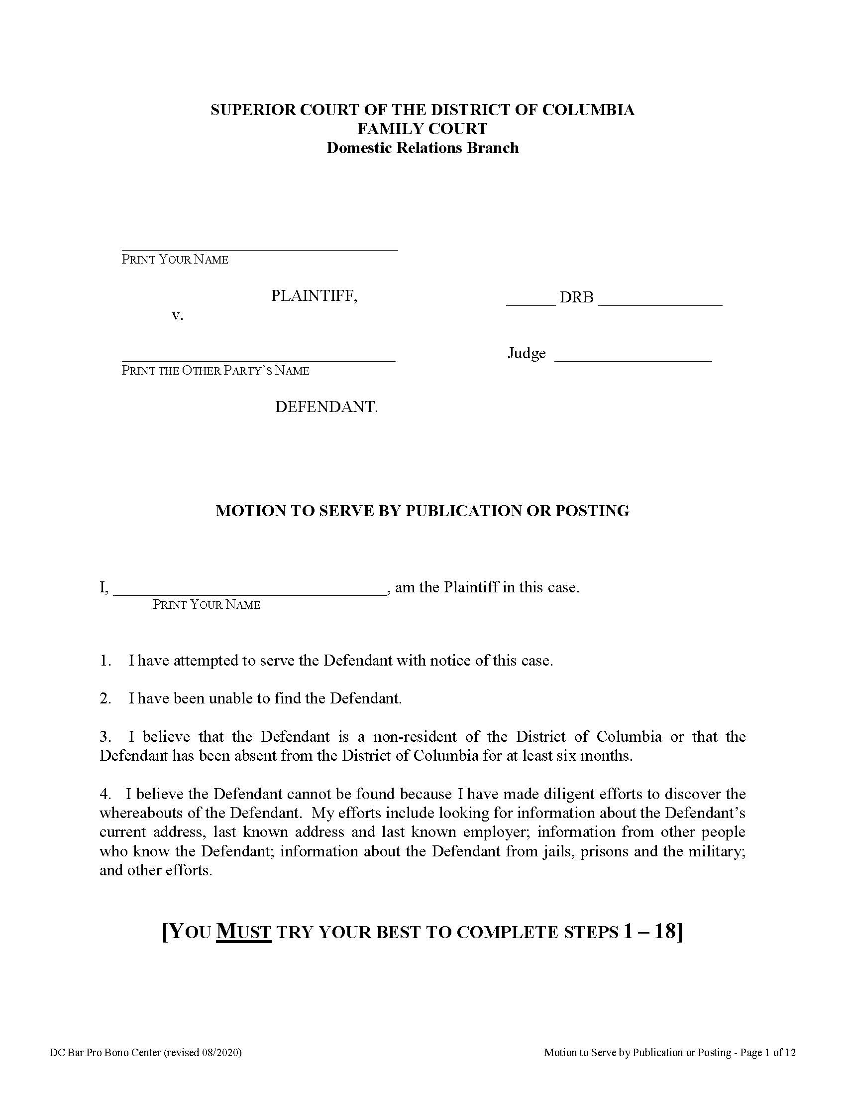 Motion To Serve By Publication Or Posting | Pdf Fpdf Doc Docx | District Of Columbia
