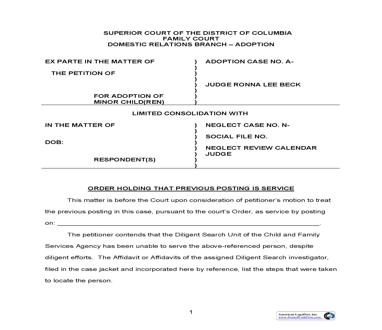 Order Holding That Previous Posting Is Service | Pdf Fpdf Doc Docx | District Of Columbia