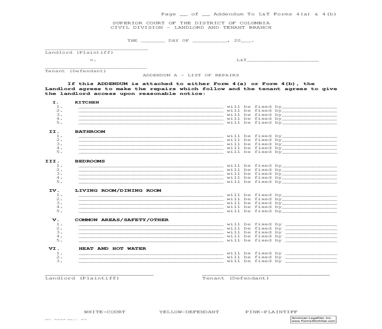 Addendum A List Of Repairs (Addendum To Forms 4(a) And 4(b)) | Pdf Fpdf Doc Docx | District Of Columbia