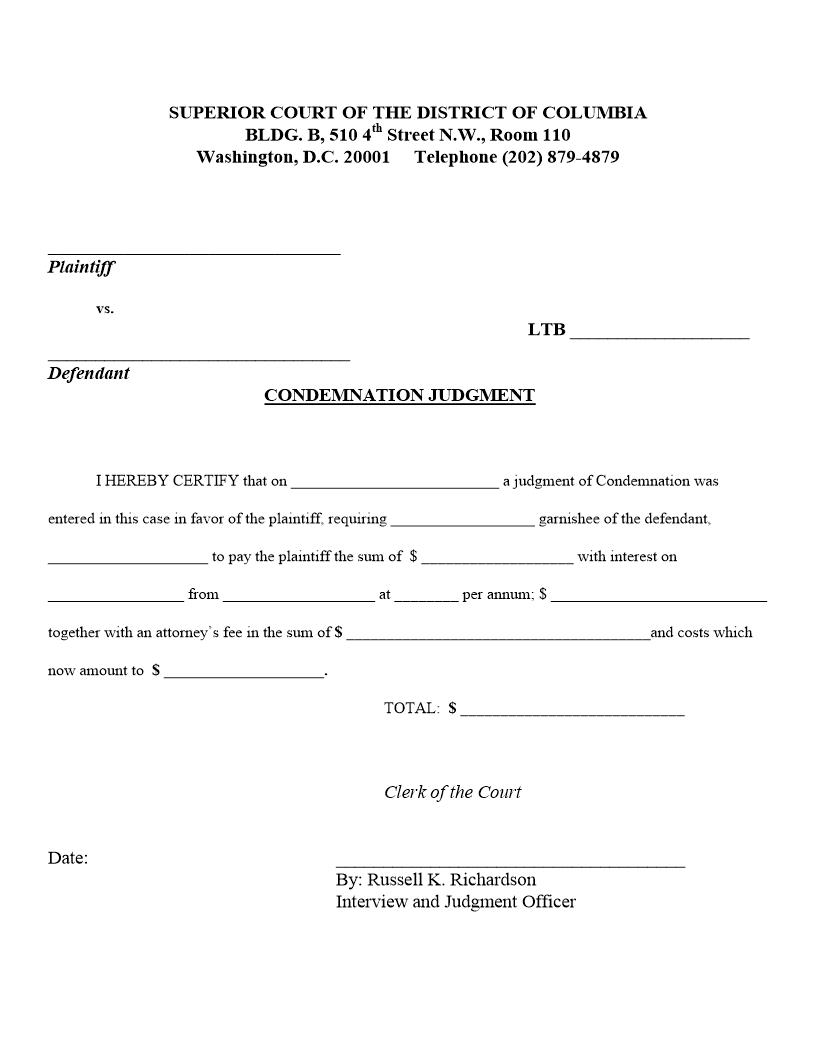 Condemnation Judgment | Pdf Fpdf Docx | District Of Columbia