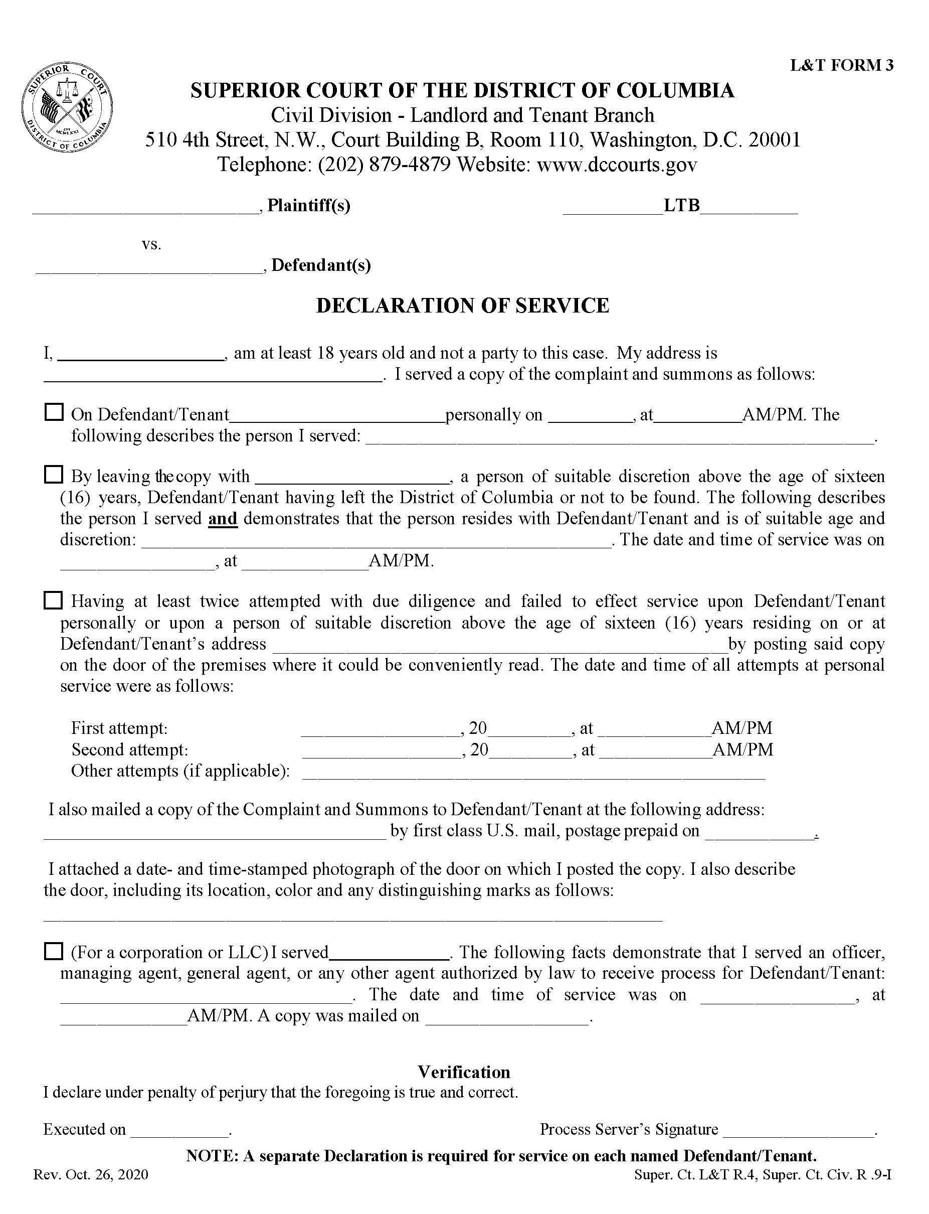 Declaration Of Service {3} | Pdf Fpdf Docx | District Of Columbia