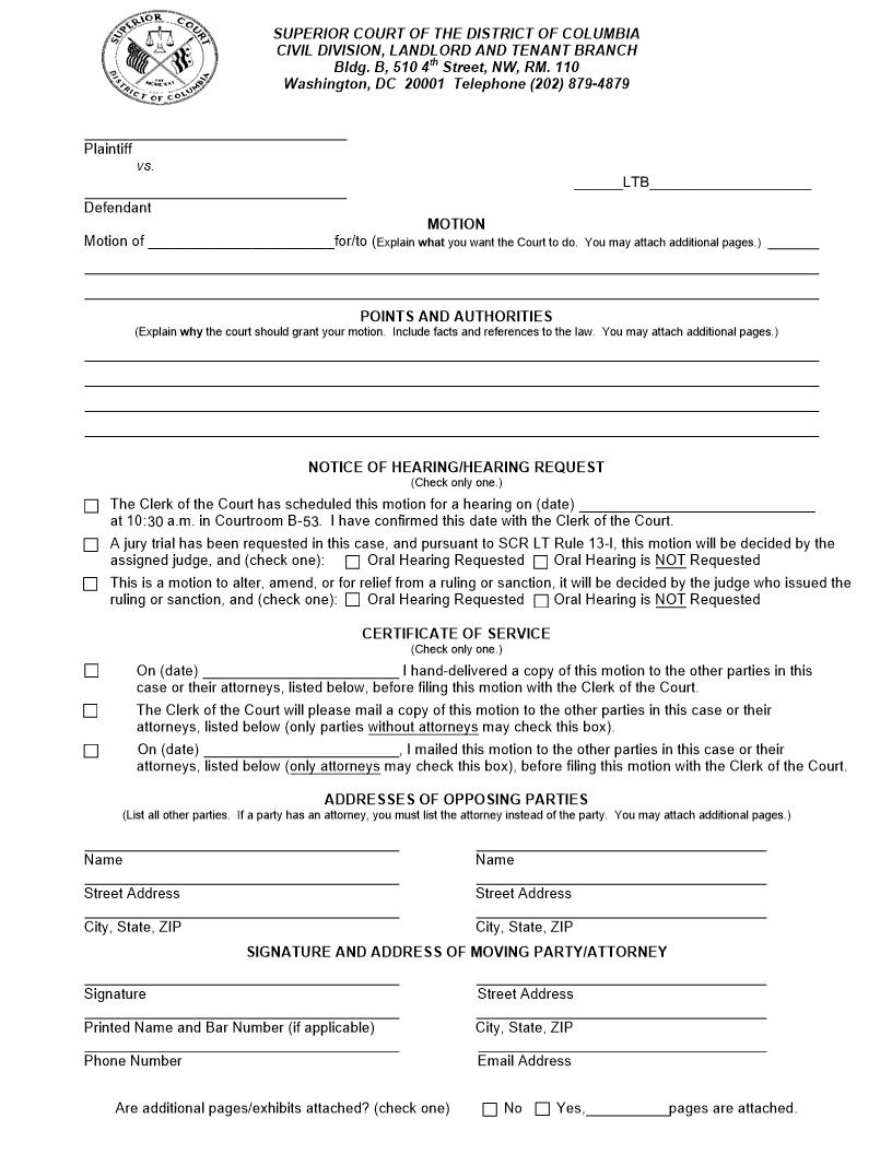 Motion (Pro Se) | Pdf Fpdf Docx | District Of Columbia