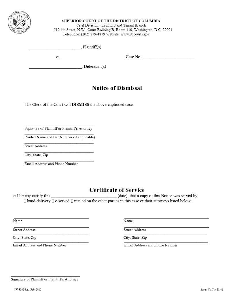 Notice Of Dismissal | Pdf Fpdf Docx | District Of Columbia