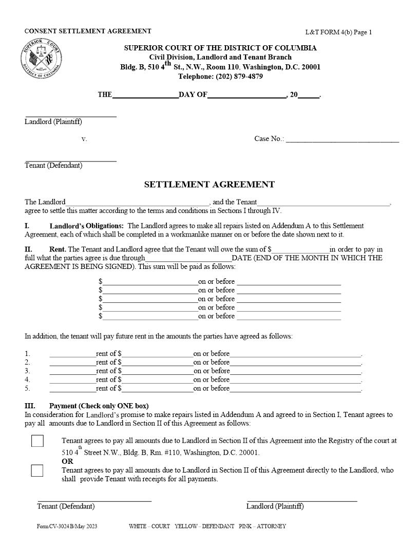 Settlement Agreement {4(b)} | Pdf Fpdf Doc Docx | District Of Columbia