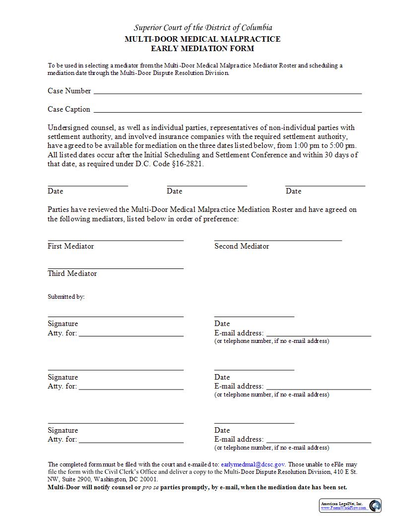 Early Mediation Form | Pdf Fpdf Docx | District Of Columbia