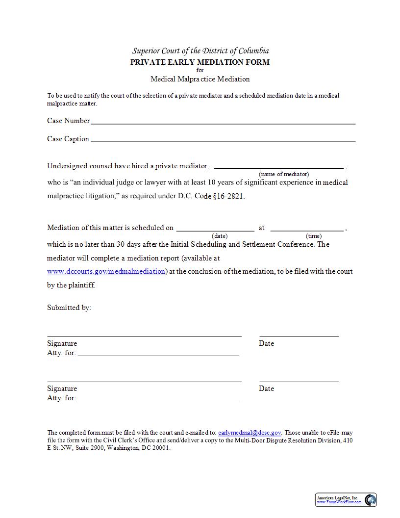 Private Early Mediation | Pdf Fpdf Docx | District Of Columbia