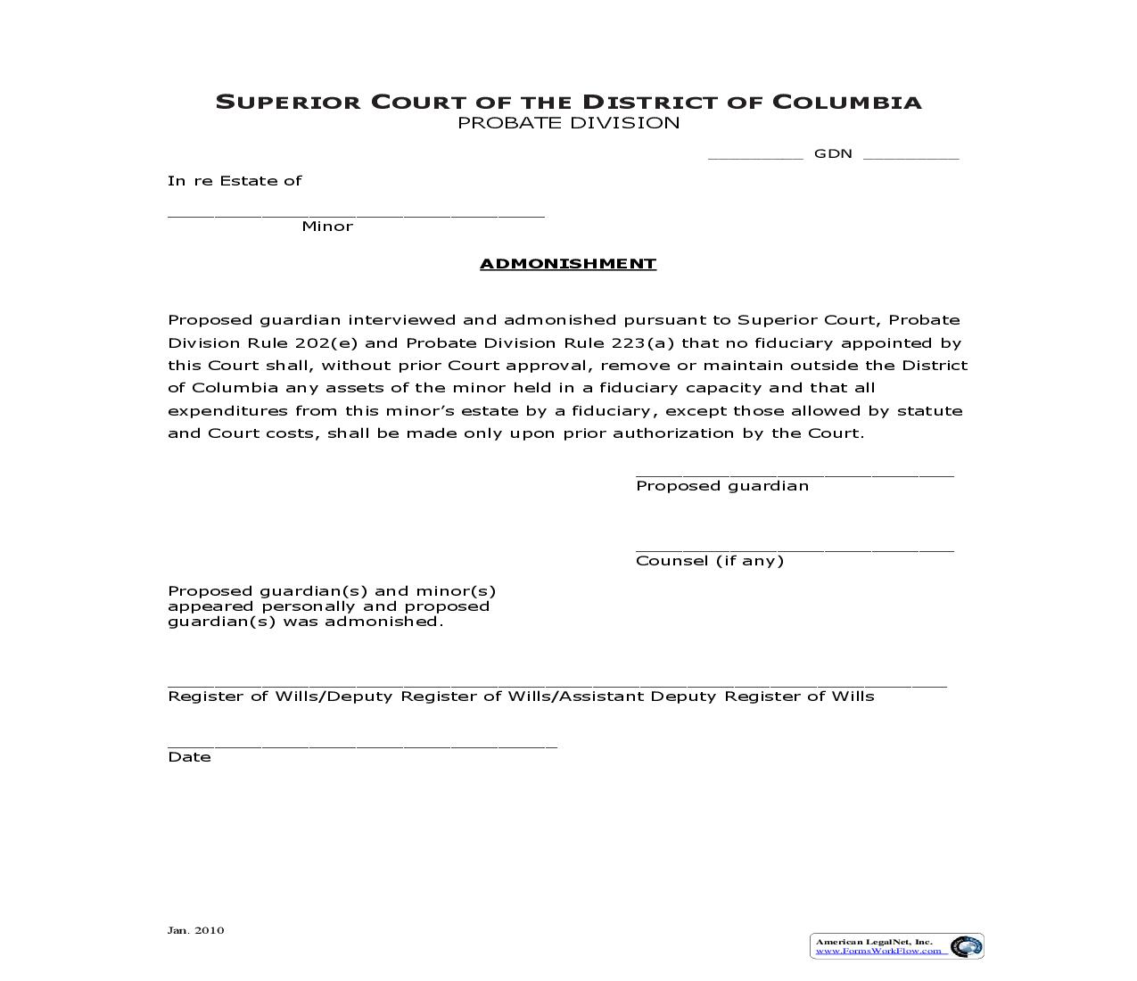 Admonishment | Pdf Fpdf Doc Docx | District Of Columbia