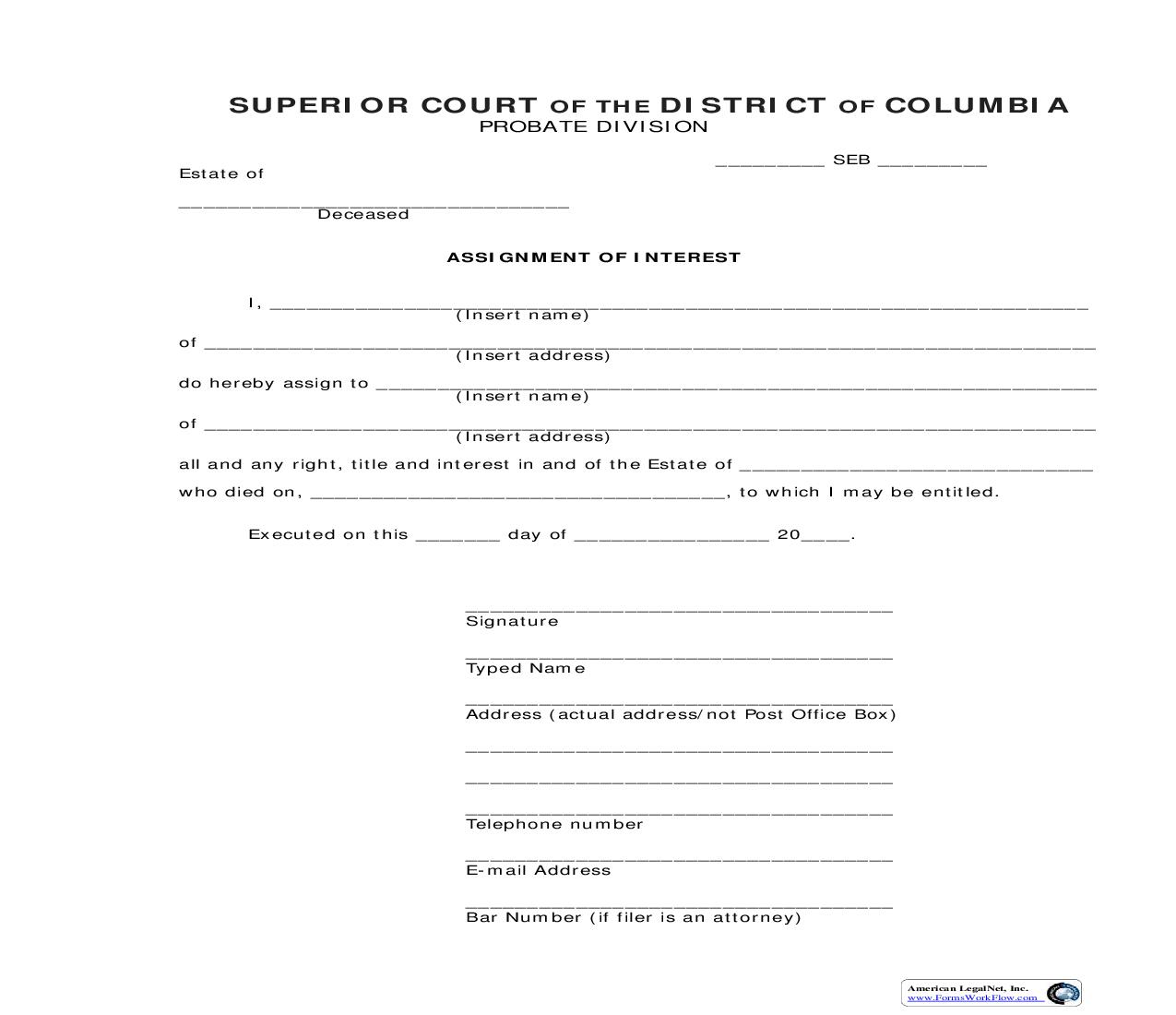 Assignment Of Interest | Pdf Fpdf Doc Docx | District Of Columbia