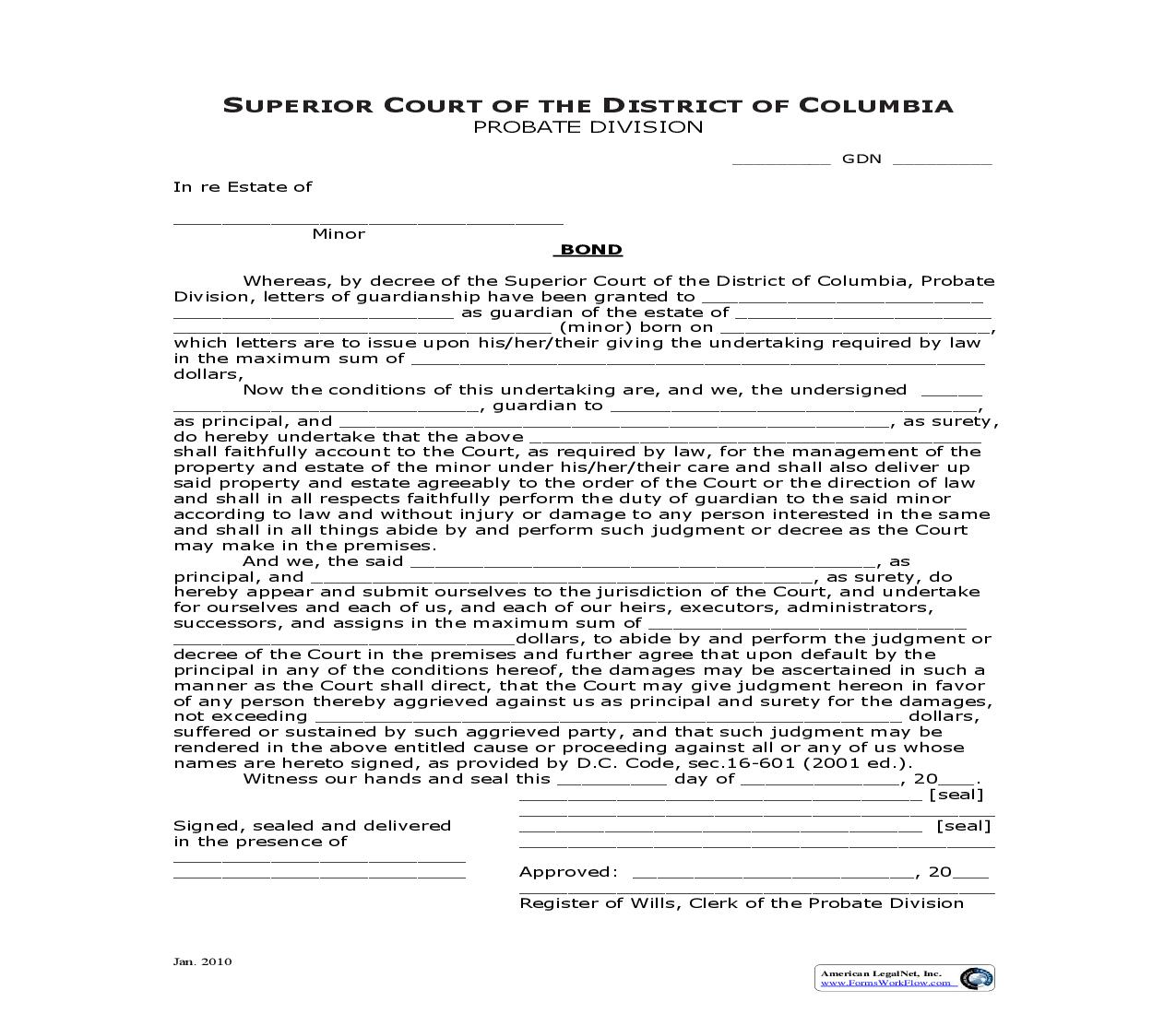 Bond | Pdf Fpdf Doc Docx | District Of Columbia