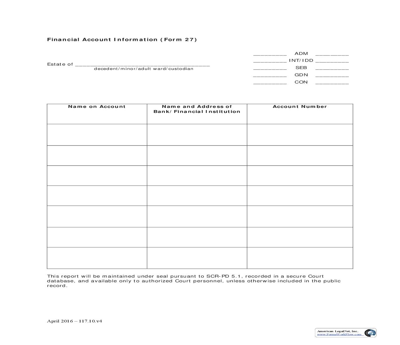 Financial Account Information {27} | Pdf Fpdf Doc Docx | District Of Columbia