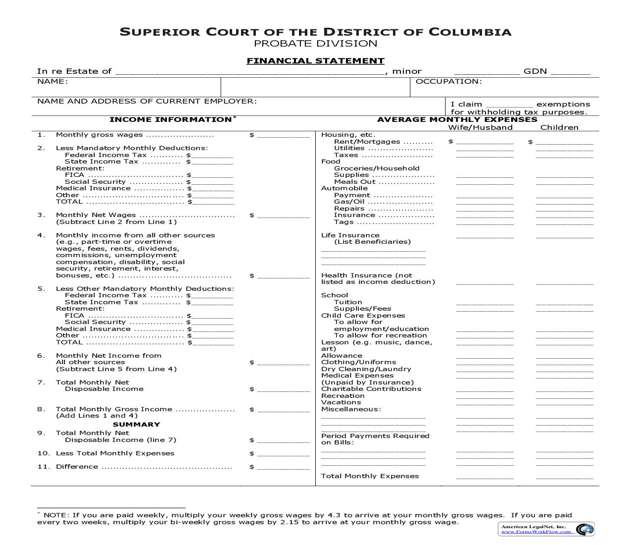 Financial Statement | Pdf Fpdf Doc Docx | District Of Columbia