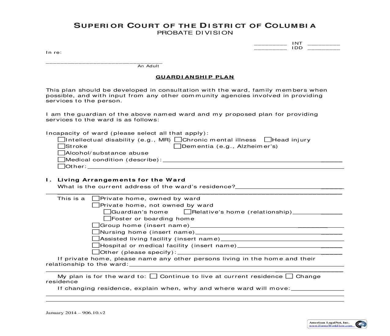 Guardianship Plan | Pdf Fpdf Doc Docx | District Of Columbia