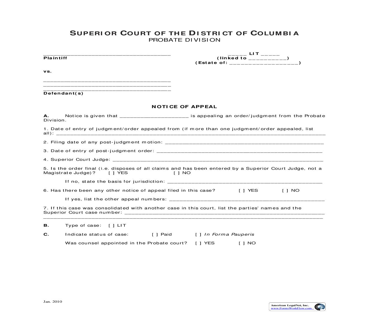 Notice Of Appeal | Pdf Fpdf Doc Docx | District Of Columbia