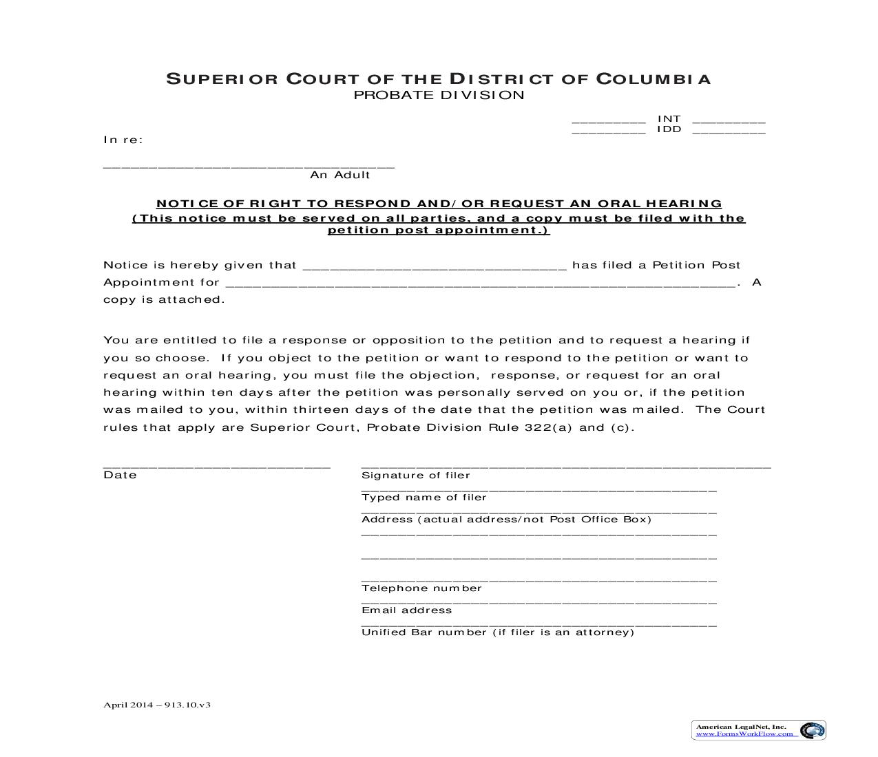 Notice Of Right To Respond And Or Request An Oral Hearing | Pdf Fpdf Doc Docx | District Of Columbia