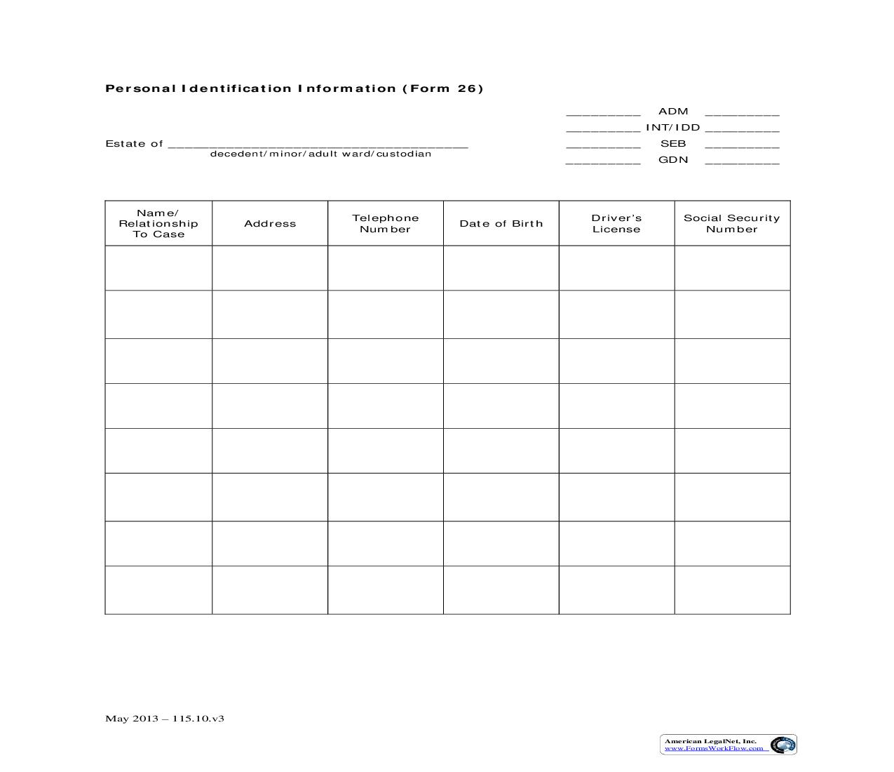 Personal Identification Information | Pdf Fpdf Doc Docx | District Of Columbia