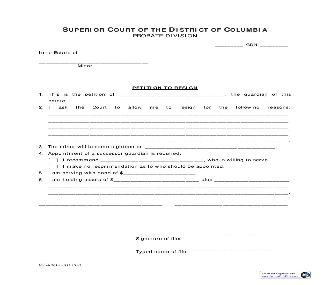 Petition To Resign | Pdf Fpdf Doc Docx | District Of Columbia