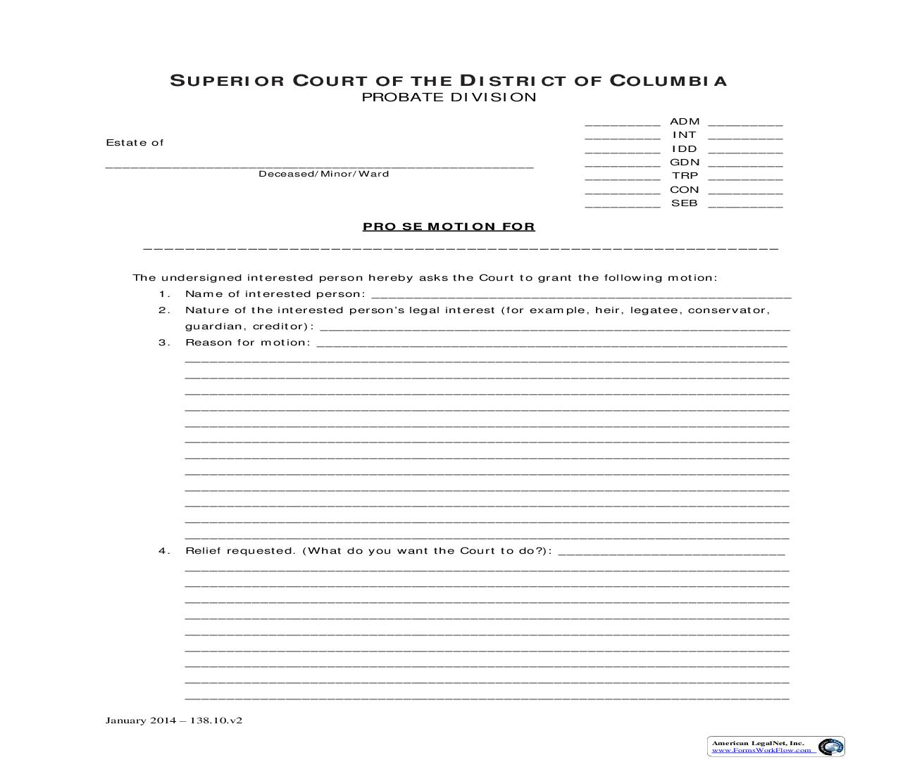 Pro Se Motion  For | Pdf Fpdf Doc Docx | District Of Columbia