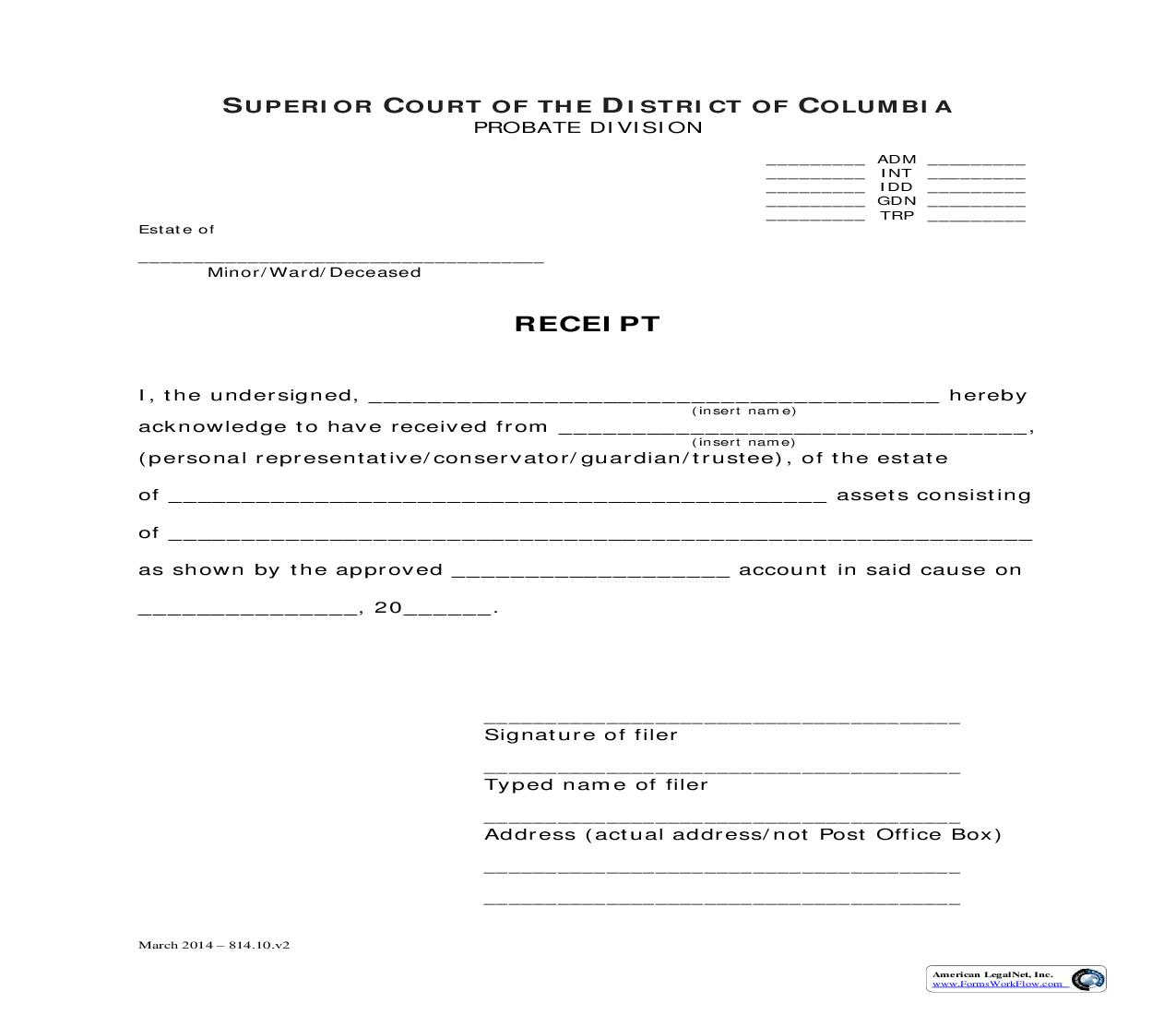 Receipt | Pdf Fpdf Doc Docx | District Of Columbia