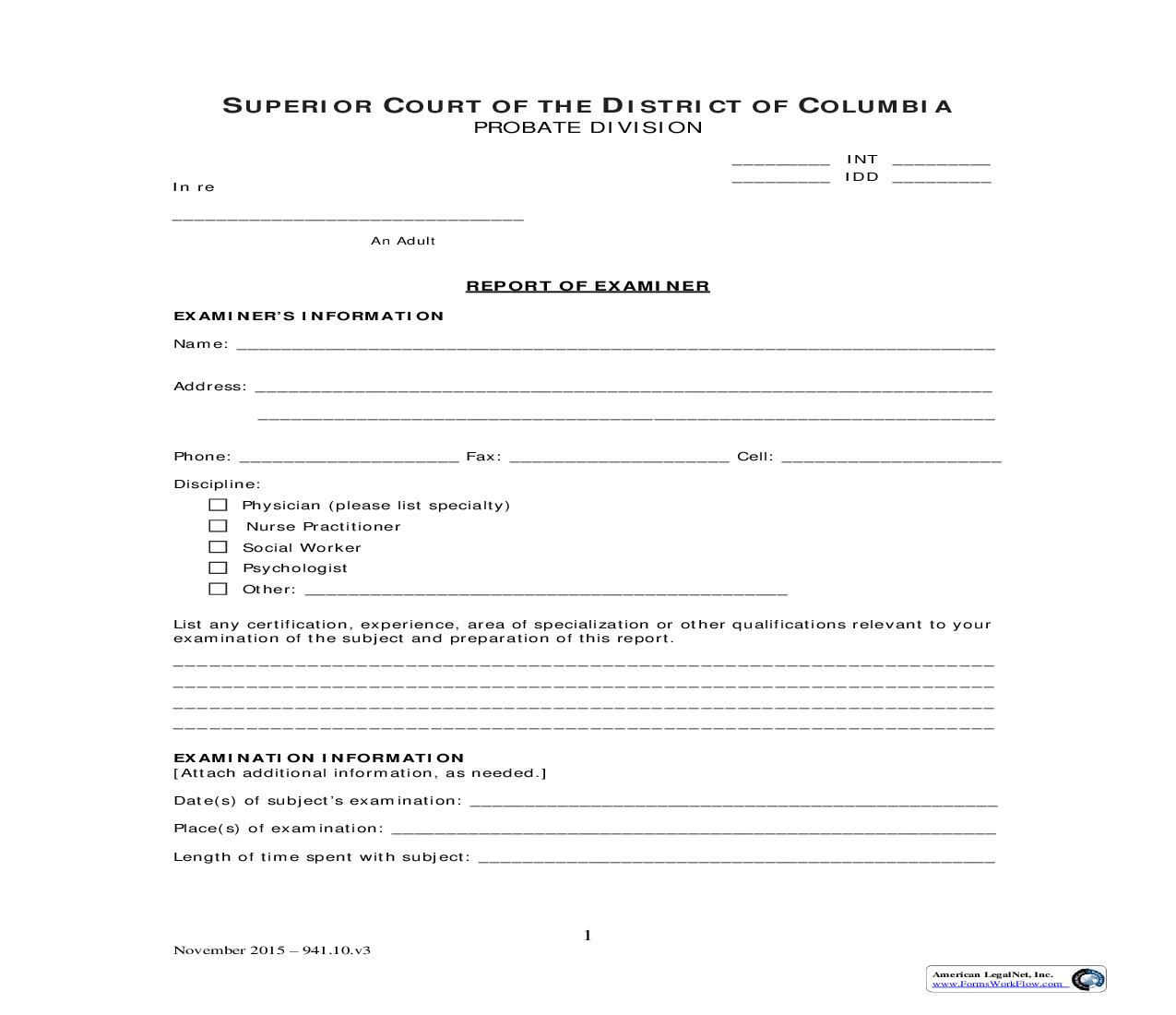 Report Of Examiner | Pdf Fpdf Doc Docx | District Of Columbia