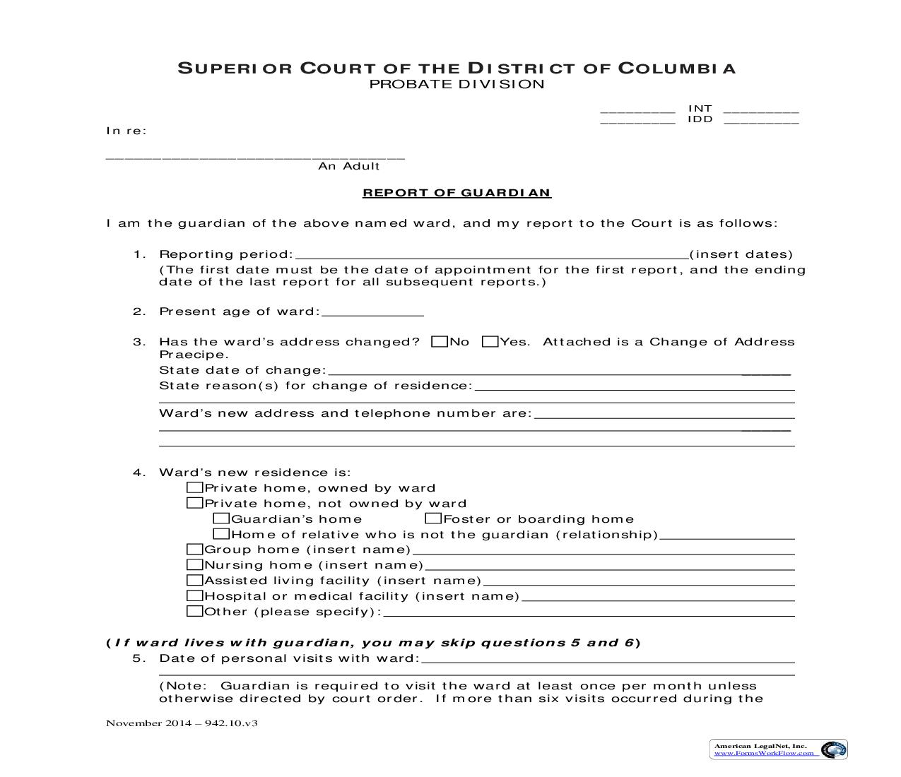 Report Of Guardian | Pdf Fpdf Doc Docx | District Of Columbia