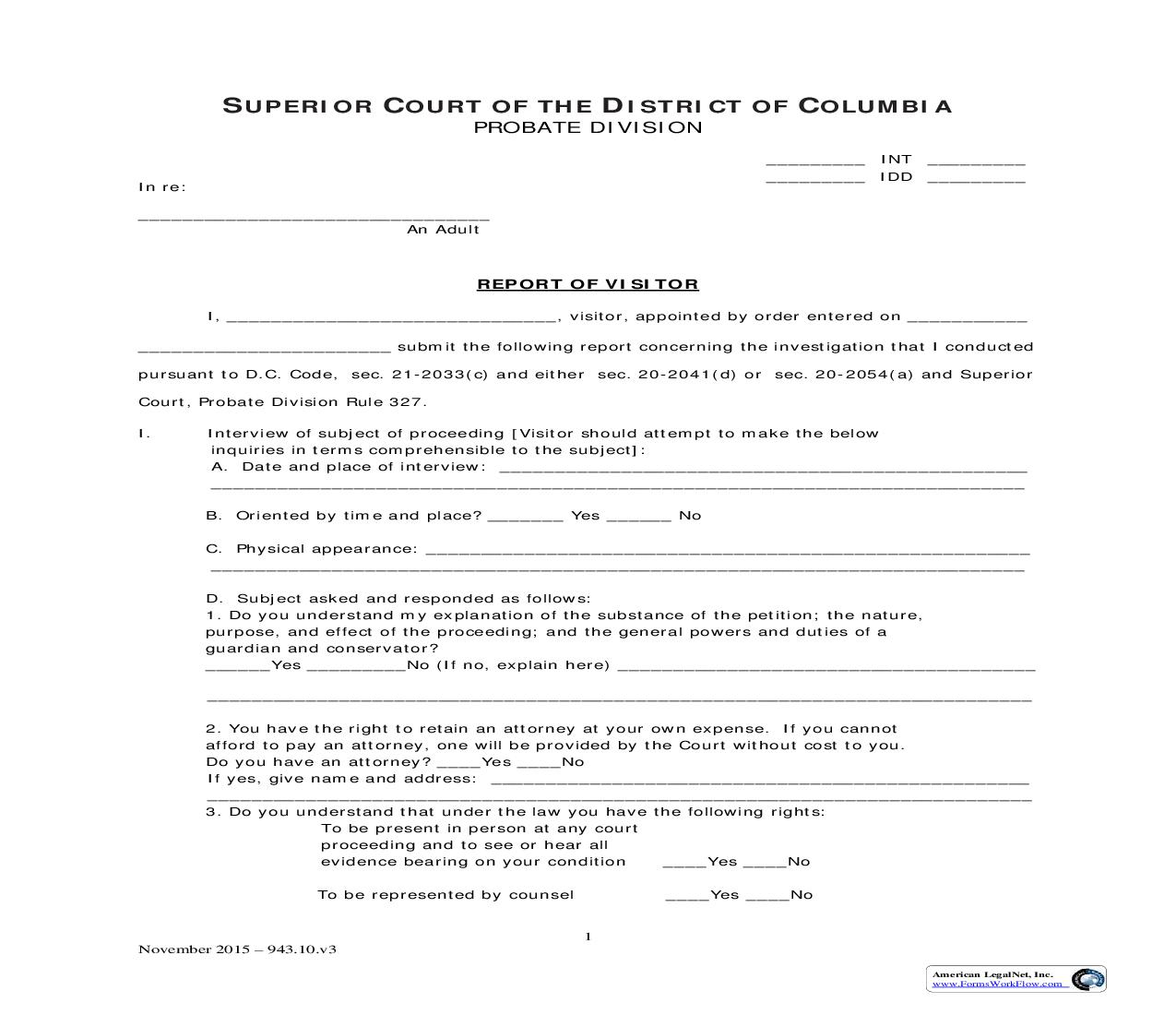 Report Of Visitor | Pdf Fpdf Doc Docx | District Of Columbia