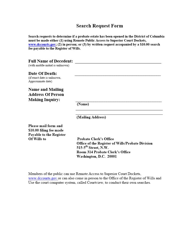 Search Request Form | Pdf Fpdf Docx | District Of Columbia