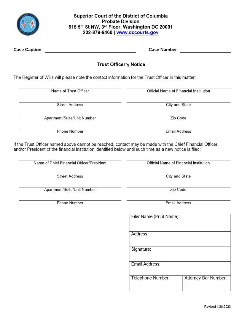 Trust Officers Notice | Pdf Fpdf Doc Docx | District Of Columbia