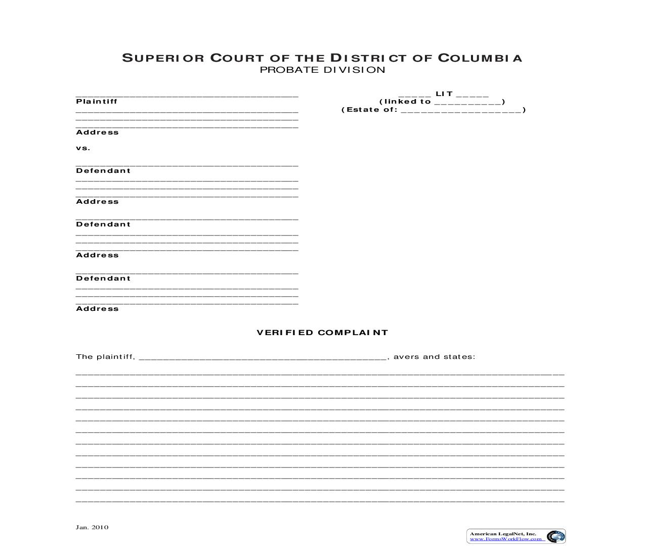 Verified Complaint | Pdf Fpdf Doc Docx | District Of Columbia