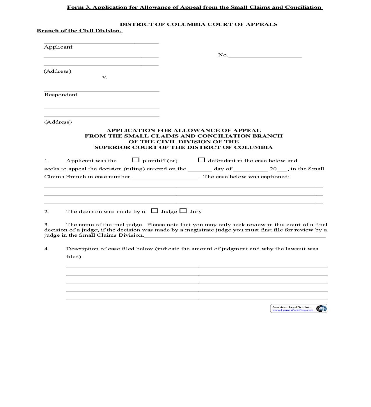 Application For Allowance Of Appeal | Pdf Fpdf Doc Docx | District Of Columbia