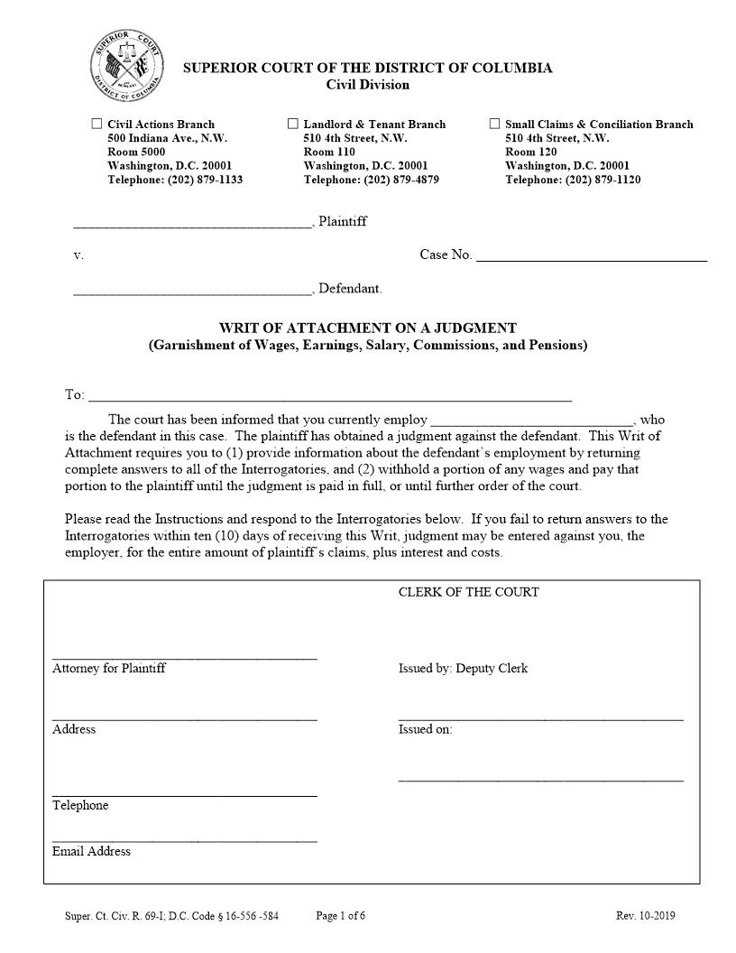 Writ Of Attachment On A Judgment | Pdf Fpdf Doc Docx | District Of Columbia