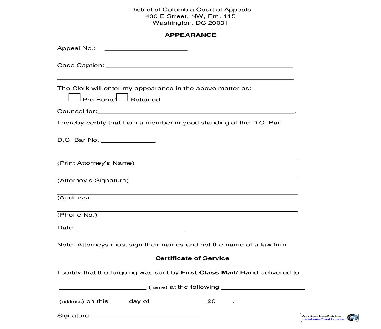 Appearance | Pdf Fpdf Doc Docx | District Of Columbia