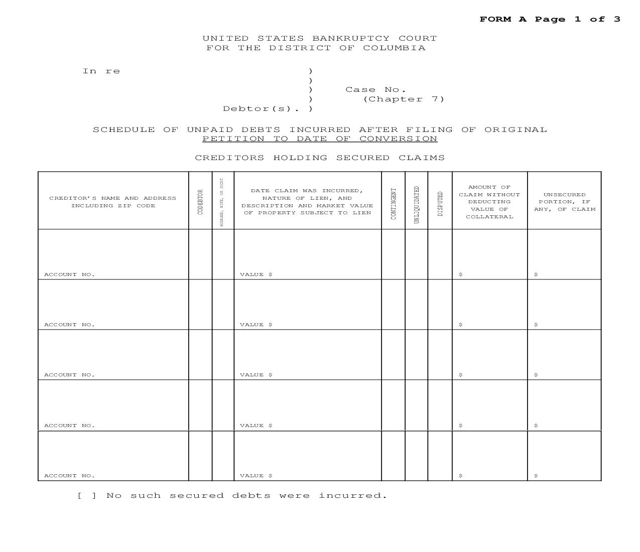 Conversion Packet Chapter 13 To Chapter 7 - Conversion Before Confirmation | Pdf Fpdf Doc Docx | District Of Columbia